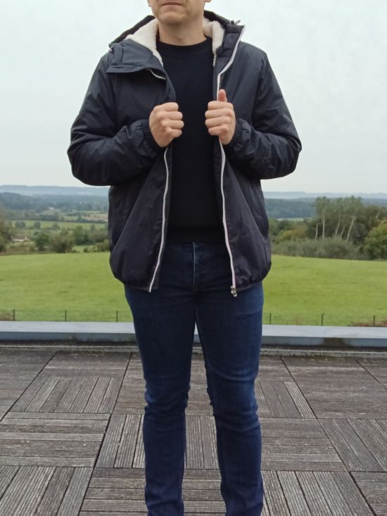 Laura Jo - Manteau imperméable bleu marine HOMME fourré court, doublé en sherpa blanc