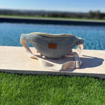 Sac banane tout velours cotelé bleu clair fait main