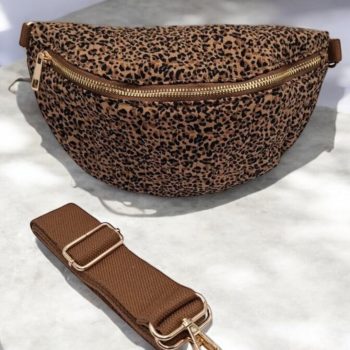 Sac banane camel motifs léopard matelassé en coton