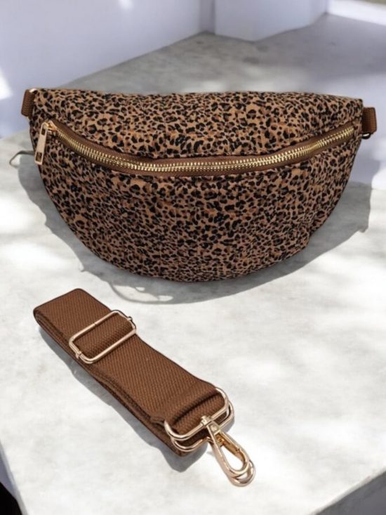 Sac banane camel motifs léopard matelassé en coton