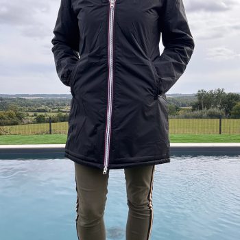 Laura Jo - Imperméable fourré long fausse fourrure noir intérieur sherpa beige