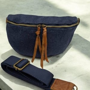 Sac banane en jute bleu denim 1 poche doubles curseurs