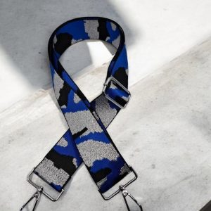 Bandoulière sangle large tacheté militaire noir et bleu