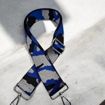 Bandoulière sangle large tacheté militaire noir et bleu
