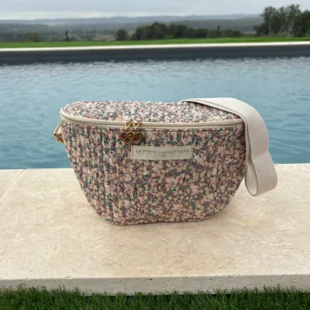 Sac banane en coton liberty fleuri beige lilas « La Ptite cachottière »