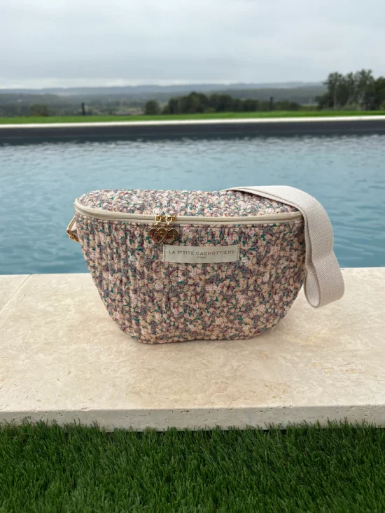 Sac banane en coton liberty fleuri beige lilas « La Ptite cachottière »