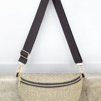 Sac banane en coton tissé beige avec sangle noire