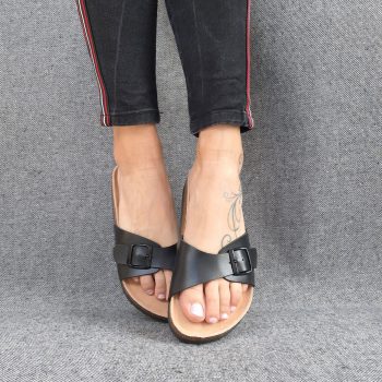 Chaussures sandales large bride noir intérieur cuir