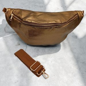 Sac banane XL simili cuir bronze irisé mousquetons dorés
