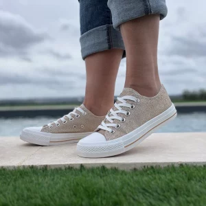 Chaussures baskets basses effet pailleté glitter doré style converse