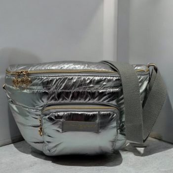 Sac banane 2 poches effet doudoune matelassé argenté