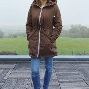 New Lolo - Manteau long MARRON réversible, imperméable et complètement fourré resserrable à la taille