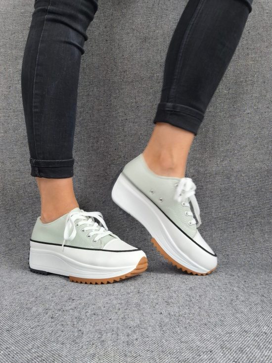 Chaussures baskets basses plate-forme tissu toile vert d'eau