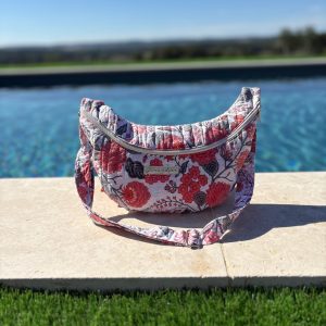 Sac banane en coton fin sans doublure fleuri rose et gris