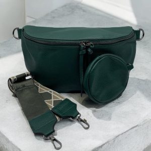 Sac banane XL simili cuir vert forêt avec porte monnaie