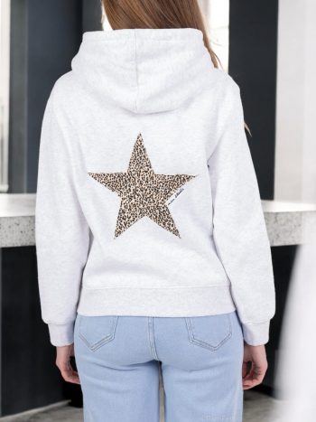 Sweat à capuche en coton gris motif étoile léopard – Image 2