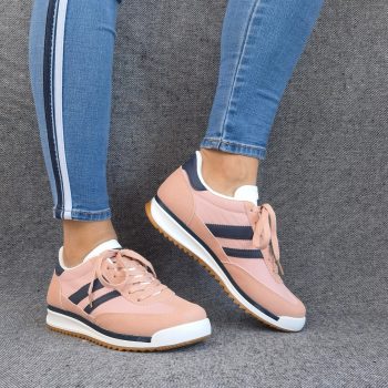 Chaussures baskets basses roses et bleues style sneakers
