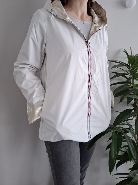 Laura Jo - Imperméable réversible court sans garnissage ouate mi-saison couleur blanc/doré
