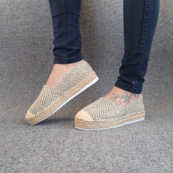 Espadrilles plates beige doré noir