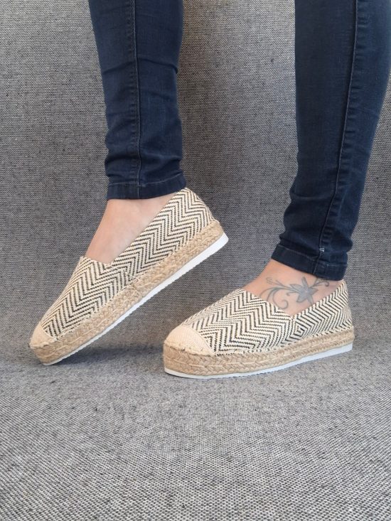 Espadrilles plates beige doré noir