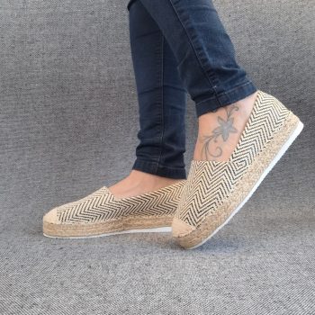 Espadrilles plates beige doré noir