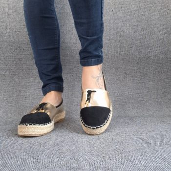 Espadrilles plates bicolore or/noir