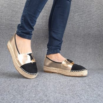 Espadrilles plates bicolore or/noir
