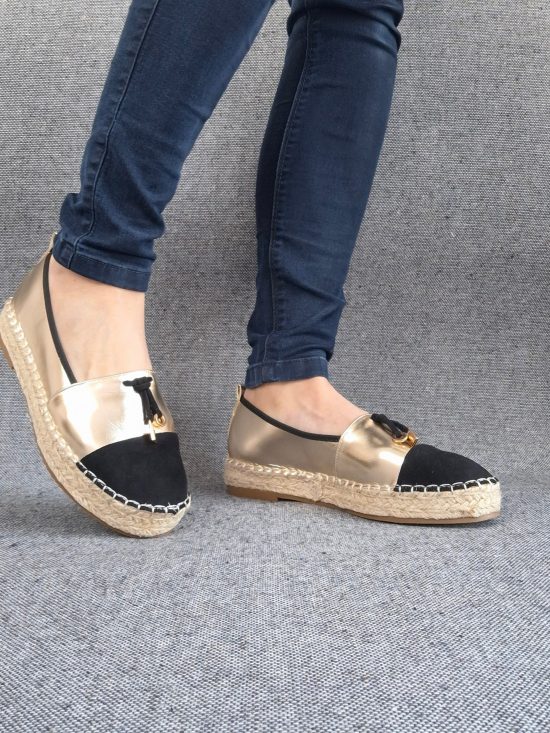 Espadrilles plates bicolore or/noir