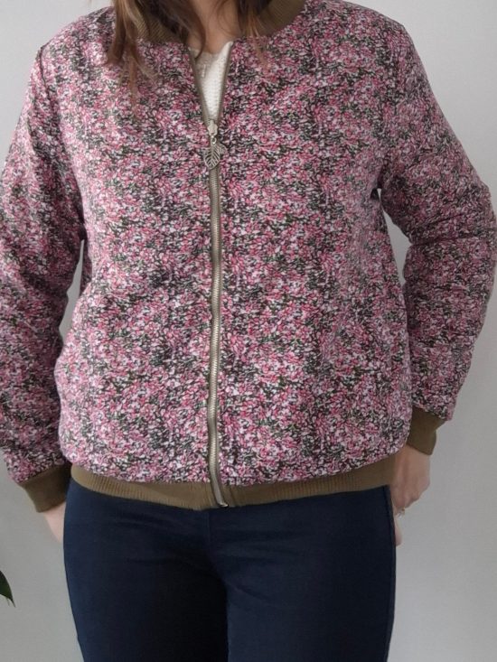 Veste bombers zippée kaki liberty rose