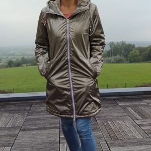 Laura Jo - Imperméable long doublé en fausse fourrure cordon tricolore couleur bronze