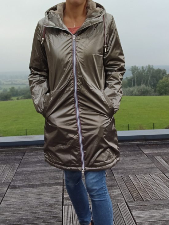 Laura Jo - Imperméable long doublé en fausse fourrure cordon tricolore couleur bronze