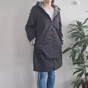 Laura Jo - Imperméable noir réversible léopard long mi-saison garnissage ouate