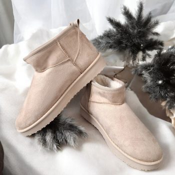 Bottines basses fourrées fausse fourrure beige