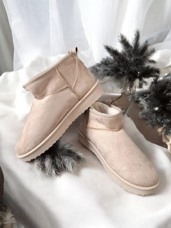 Bottines basses fourrées fausse fourrure beige
