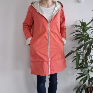 Laura Jo - Imperméable réversible long sans garnissage ouate couleur corail/doré