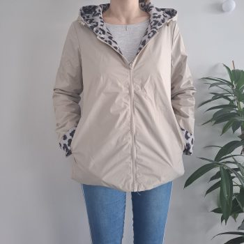 Laura Jo - Manteau Imperméable beige réversible motif léopard court garnissage ouate mi-saison