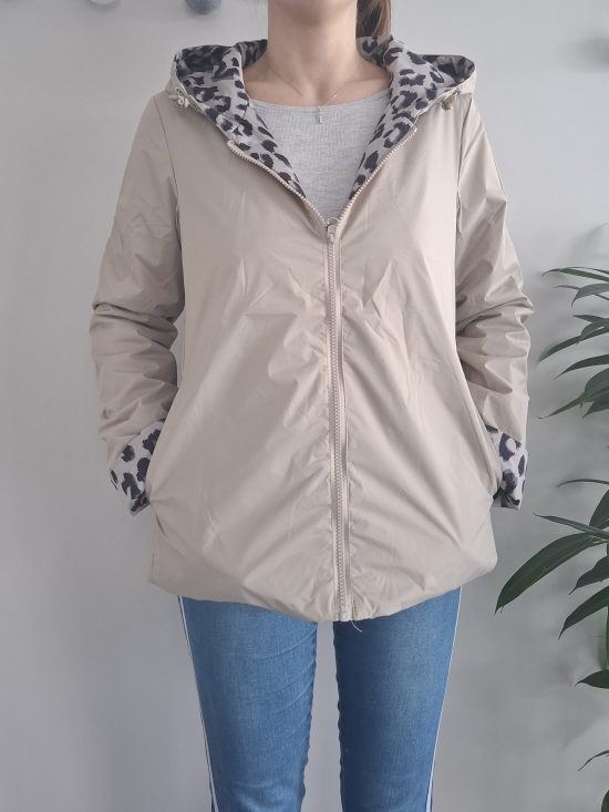 Laura Jo - Manteau Imperméable beige réversible motif léopard court garnissage ouate mi-saison