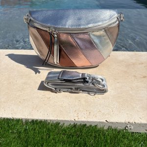 Sac banane simili cuir blanc argenté rosé