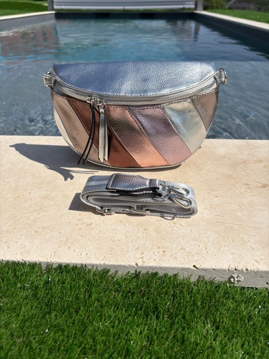 Sac banane simili cuir blanc argenté rosé