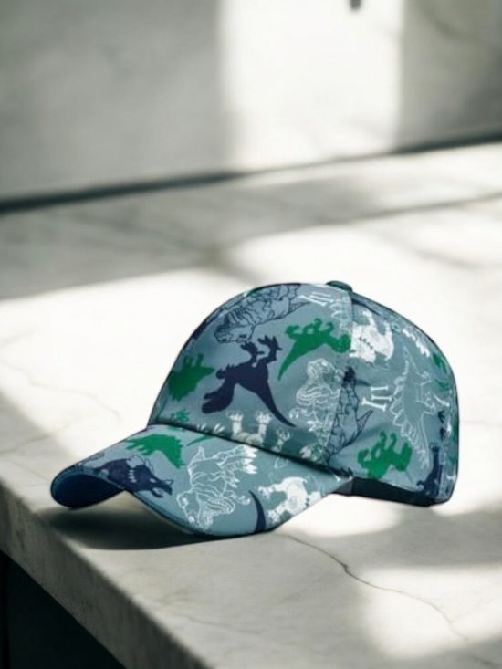 Casquette ENFANT en coton bleue à motif dinosaures