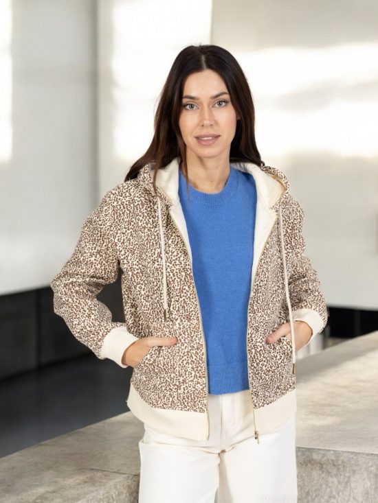 Veste en coton à capuche imprimé léopard