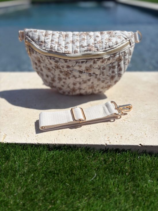 Sac banane en coton matelassé liberty fleuri beige taupe