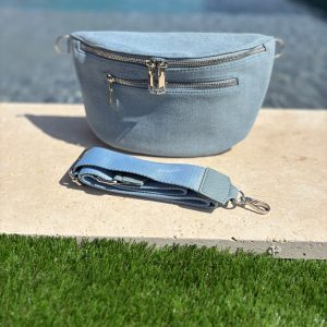 Sac banane XL tissu jean bleu clair 2 poches