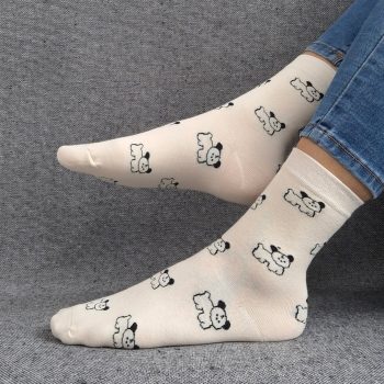 Paire de chaussettes blanches en coton à motifs chiens noirs