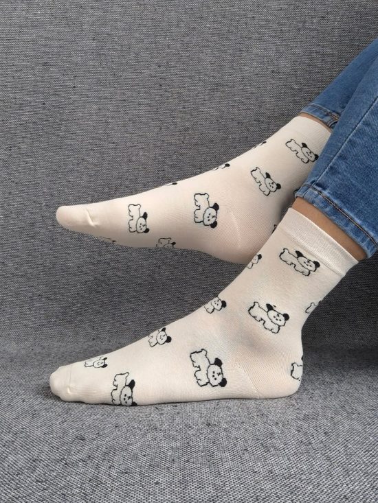 Paire de chaussettes blanches en coton à motifs chiens noirs