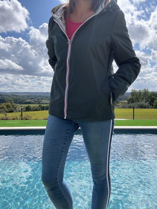 Laura Jo - Imperméable réversible court garnissage ouate mi-saison vert forêt / doré