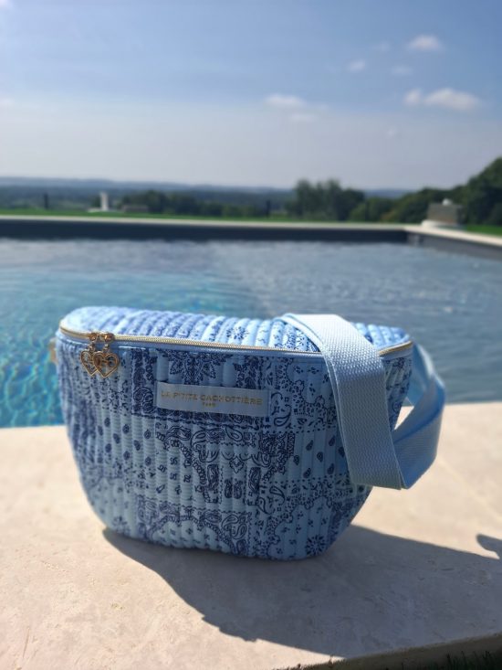Sac banane en coton matelassé bleu design paisley bleu marine « La Ptite cachottière »