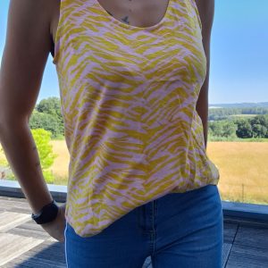 Débardeur coloré bariolé jaune upcyclé en coton/lin