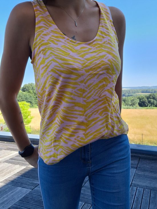 Débardeur coloré bariolé jaune upcyclé en coton/lin