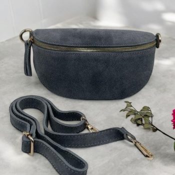 Sac banane cuir velours gris